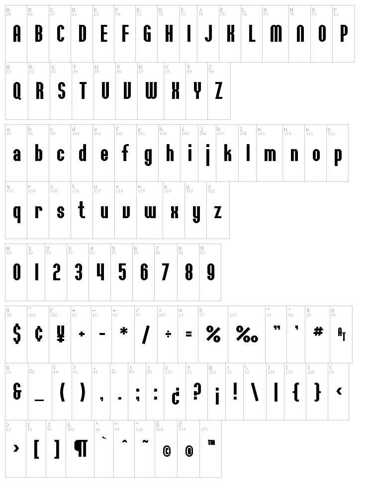 SF Willamette font map